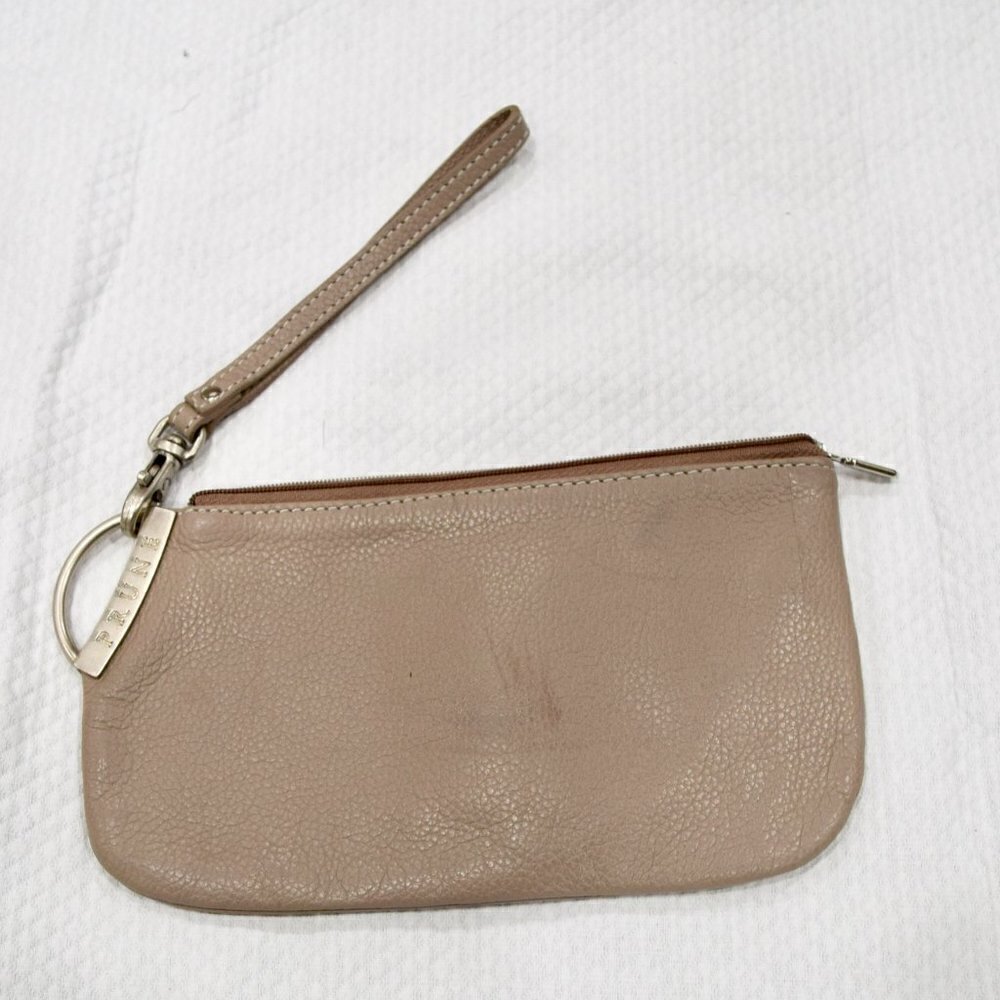 PRUNE tan leather wristlet purse